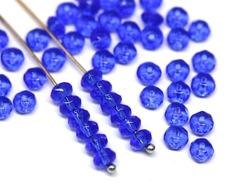 3x5mm Dark blue rondelle beads, czech glass fire polished beads spacers rondels 50pc - 1384