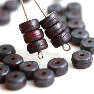 Dark Red Rondelle beads 6x3mm pressed czech glass rustic spacers 3x6mm Matte Metallic luster rondels 40Pc 2919 image 1