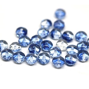 Czech Glass Rondelle Beads: Crystal Clear Blue, Faceted Gemstone Cut (25pc) image 4