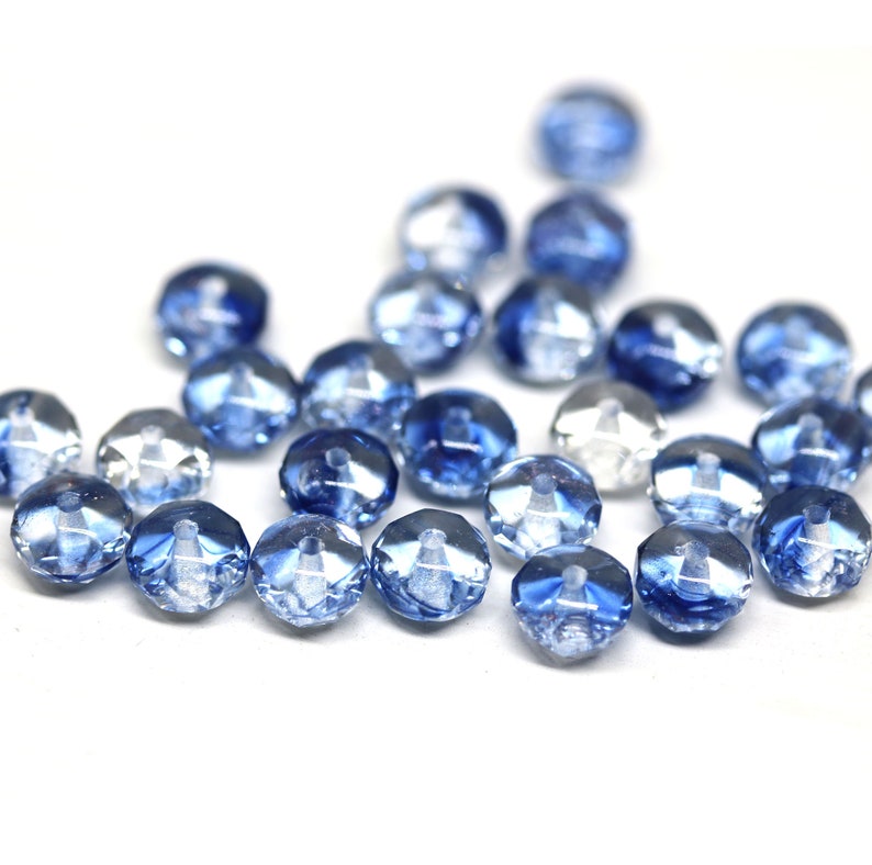 Czech Glass Rondelle Beads: Crystal Clear Blue, Faceted Gemstone Cut (25pc) image 4