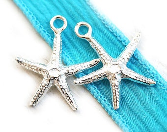 Silver Starfish charms, sea star beads, Greek metal casting, nautical beach charms - 20mm - 2pc - F026