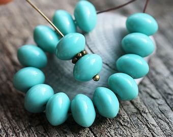 Turquoise rondelle beads donuts Czech glass turquoise rondels 6x9mm - 20pc - 2880