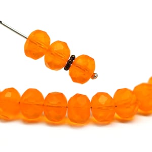 Frosted orange Czech glass rondelle beads 6x8mm gemstone cut fire polished czech beads, 12Pc - 5515