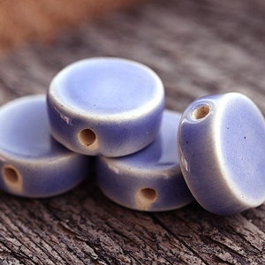 Ceramic beads - Ink Blue coin, violet tabs - greek beads, flat round, enamel coating, 17mm - 2pc - F075