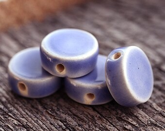 Ink Blue Ceramic Coin Beads: Violet Tab, Greek Jewelry Making (2pc)