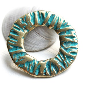 40mm Brass Circle Pendant: Green Patina Donut Charm