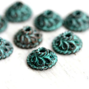 9mm Copper Bead cap Green patina jewelry findings Greek metal casting, Lead Free, patinated jewelry making supply 6Pc - F196