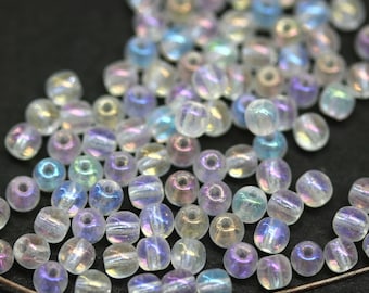 3mm round druk beads Crystal clear small spacers Iris finish Czech glass beads - approx.100pc - 0495