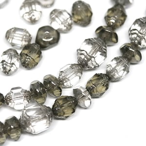 Grey Czech Glass Beads Mix: Silver Cathedral Barrel Beads, Fire Polished (20gr)
