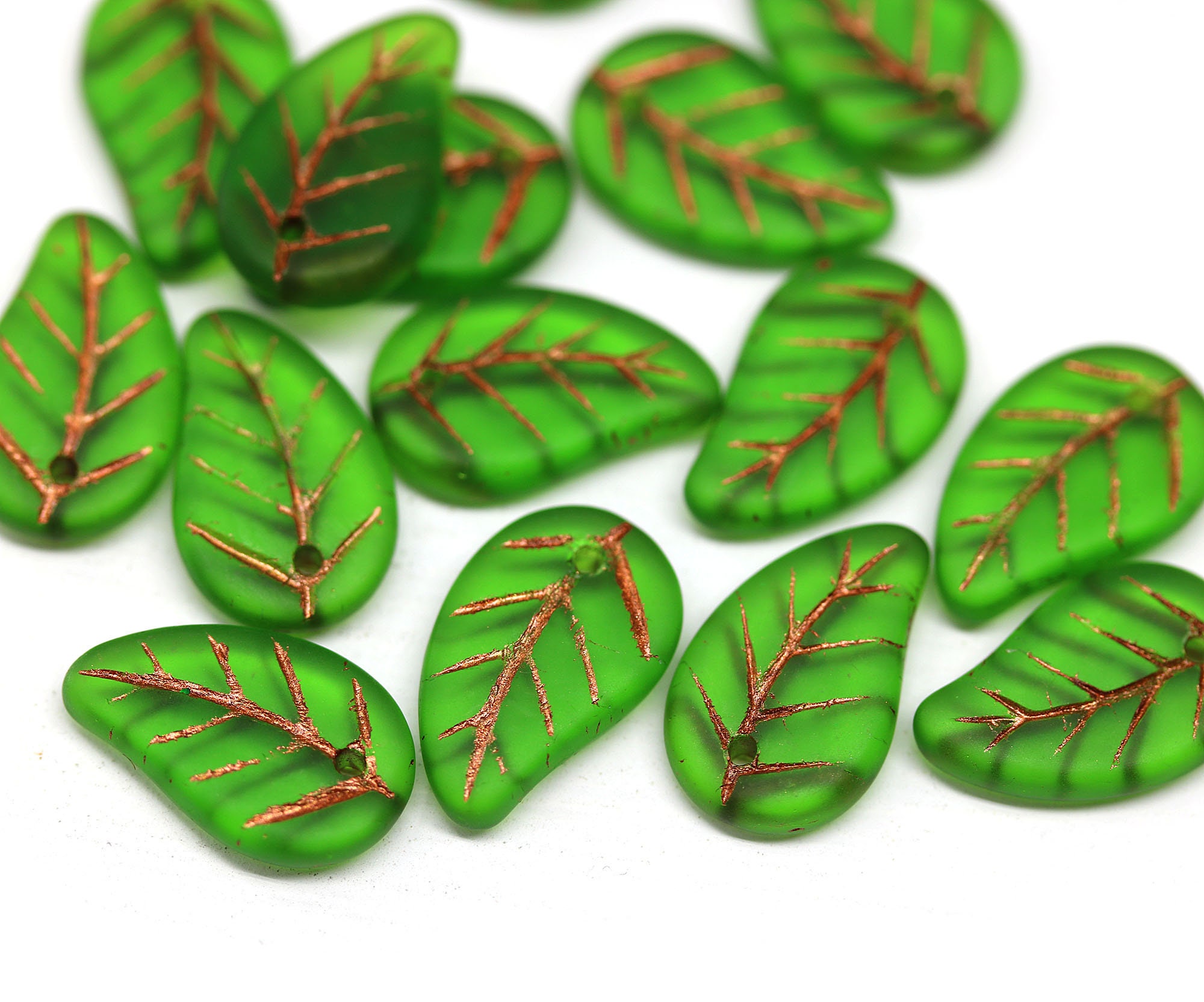 14x9mm Czech Glass Green Leaf Beads Olive Green Pressed Glass Leaves for  Jewelry Making, 15pc 