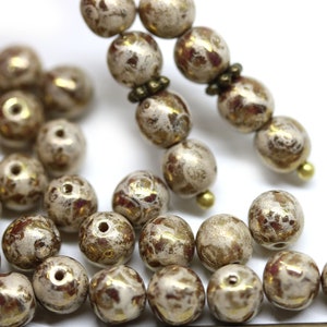 Old gold crackle beads 6mm round druk czech glass beads spacers, 40pc - 0510