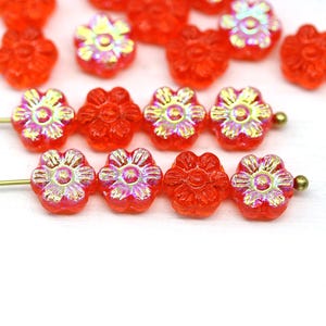 8mm Light red flower beads czech glass daisy beads AB finish 20pc - 6097