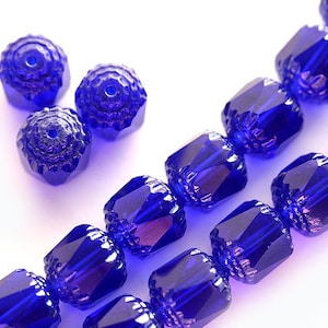 8mm Cobalt Blue cathedral beads Czech glass blue beads light silver ends round fire polished - 15Pc - 0573