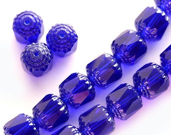 Cobalt Blue Cathedral Czech Glass Beads: 8mm Round, Light Silver Ends (15pc)