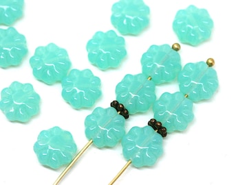 Cuentas de cristal checo con forma de flor de ópalo menta: margarita verde espuma de mar, 9 mm (20 unidades)
