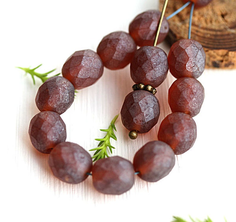 8mm Matte Brown Czech glass round beads, Dark Topaz fire polished, faceted beads 15Pc 2726 image 1