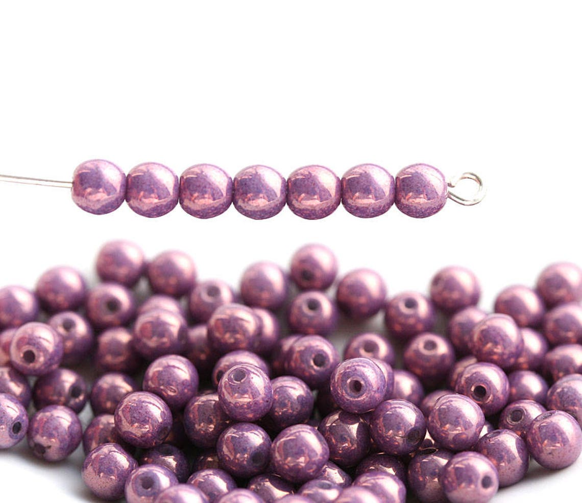 Purple Pink Czech Glass Beads 4mm Round Spacer Druk Beads Etsy