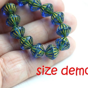 9mm Dark Blue Bicone beads, Yellow Stripes, czech glass beads 15Pc 2897 image 4