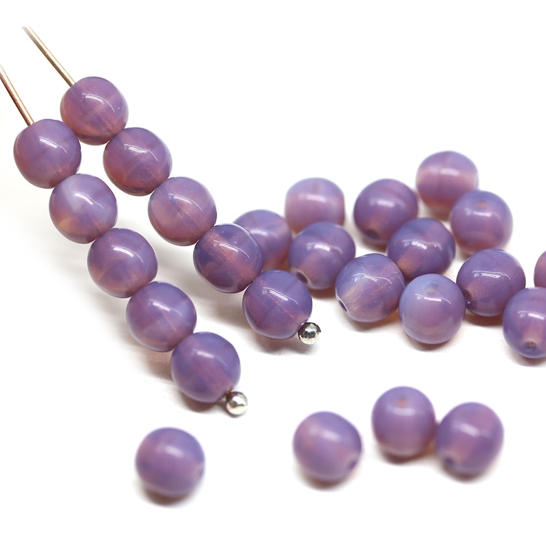 6mm Opal purple round druk beads Czech glass pressed spacers 30Pc 3982 image 2