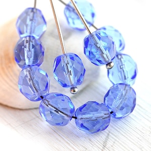 Saphirblaue Böhmische Glasperlen: 8 mm facettierte feuerpolierte Spacer (15 Stück)
