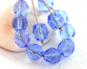 Cuentas de cristal checo azul zafiro: espaciadores facetados de 8 mm pulidos al fuego (15 piezas)
