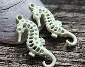 Metal Seahorse charms Sage Green Painted charms Metal Casting, Seahorse pendant bead, nautical beach jewelry making - F443