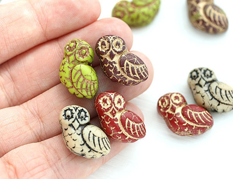 4pc Fancy Owl Beads Czech glass owl beads Purple glass Earring Pairs Large Bird Bead 2784 image 4