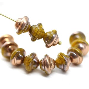 Cuentas de platillo amarillas con forma de OVNI, 8 x 10 mm, cuentas de Saturno de cristal checo de cobre, 12 piezas - 3993