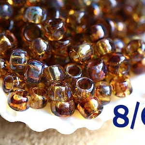 TOHO seed beads size 8/0, Hybrid Natural Picasso Y301, brown round japanese glass beads - 10g - S721