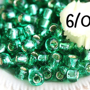 Green TOHO Seed beads size 6/0 Silver Lined Frosted Dark Peridot N 24B round japanese glass rocailles - 10g - S368