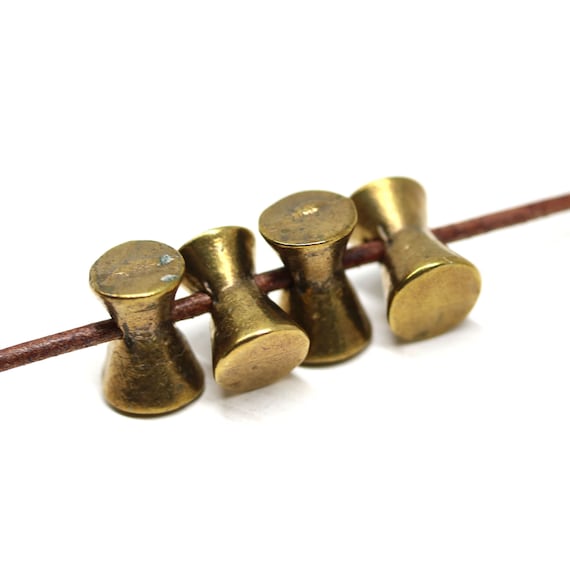 Bright Brass Hourglass Beads: Metal Tube Beads, 2mm Hole (4Pc)