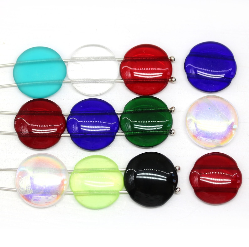 18mm Round dome cabochon beads Two hole flat coin czech glass beads, 4Pc image 1