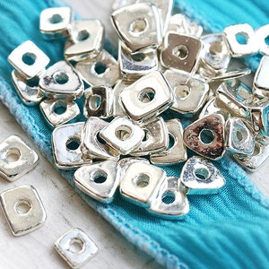 Silver spacers, Greek ceramic beads - metalized tiny spacers - approx.40pc - F068