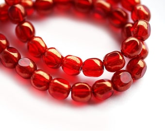 6mm Red round beads czech glass beads with luster fire polished round cut beads - 30pc - 0488