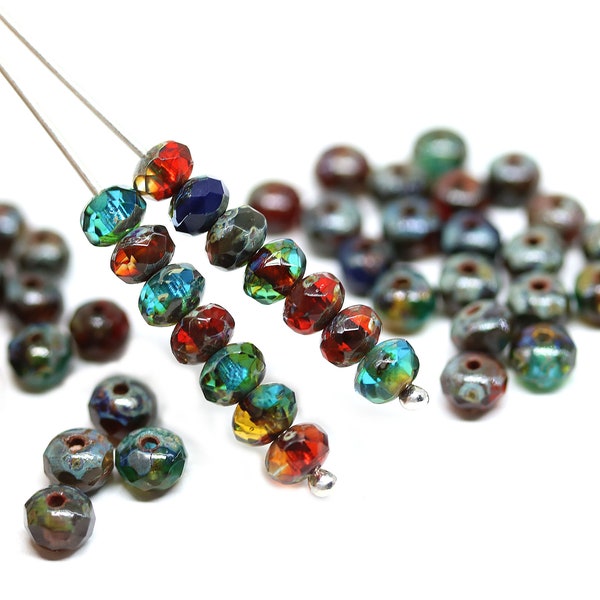 3x5mm Jewel couleurs Mélange de perles picasso en verre tchèque, entretoises vertes coupées rondelles rondelles, 50Pc - 5262