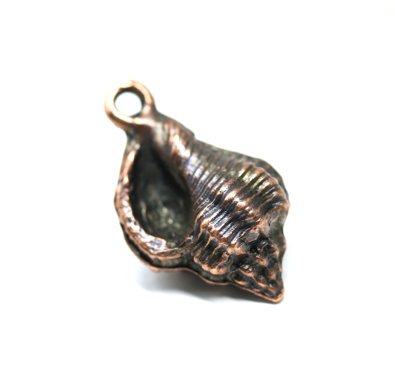 May include: A copper-coloured seashell charm with a detailed, textured surface. The charm has a loop at the top for attaching to a necklace or bracelet.