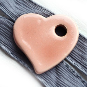 Pink Heart Pendant bead - Opaque Pink greek ceramic focal bead, enamel coating, large - 1pc - F060