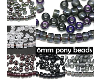 6mm Czech Glass Pony Beads: Gray, Black Roller Spacer Beads (40pc)
