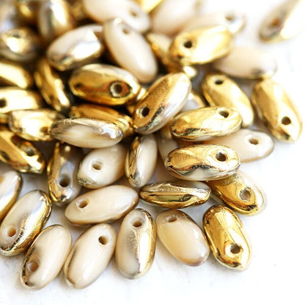 RIZO beads - Beige golden - czech glass, seed drops, rice, bead weaving - 6x2,5mm - 10gr - 0907