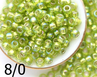 TOHO Yellow Green Seed beads size 8/0 Silver Lined Rainbow Lime Green N 2024 japanese glass rocailles - 10g - S1086