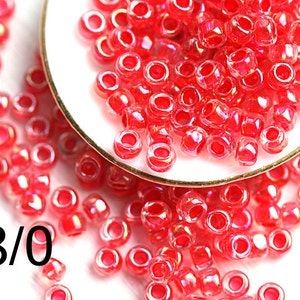 Red TOHO Seed Beads 8/0: Rainbow Crystal Rose Inside-Color