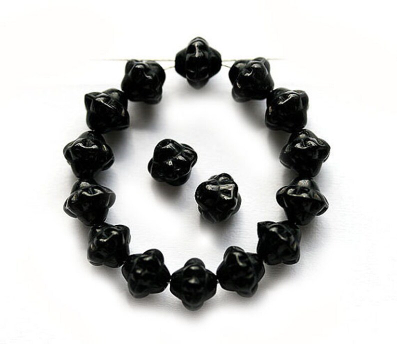 6mm Jet black fancy bicone czech glass beads, pressed 50Pc 1239 image 2