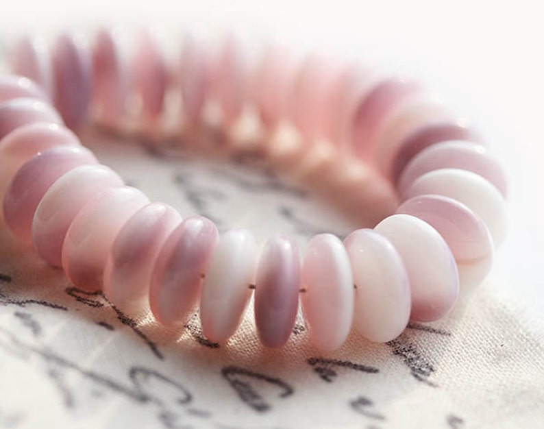 25pc Pink rondelle beads, Lilac Pink White czech glass spacers rondels, pressed beads 9mm 0089 image 2