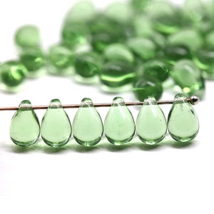 6x9mm Antique green czech glass drops, light green teardrops, 40pc - 4085
