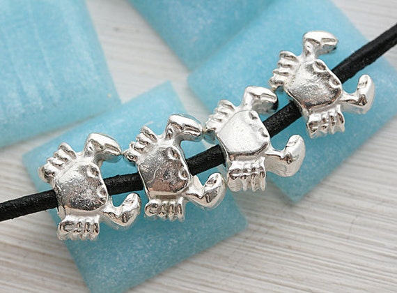 Silver Crab Charms: Greek Metal Nautical Beads (4Pc - 12x10mm)