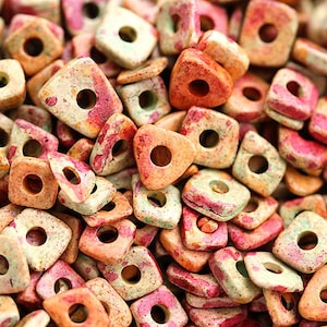 Greek ceramic chip beads - Autumn Forest Flowers mix in red, orange, beige, Tiny spacers, square, rectangle, 5mm - 0820