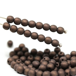 4mm Matte dark brown czech glass beads brown copper round druk spacers, 90Pc - 2256