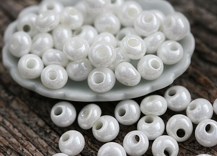 Preciosa White Seed Beads Lustered White Drop Beads Size 5/0