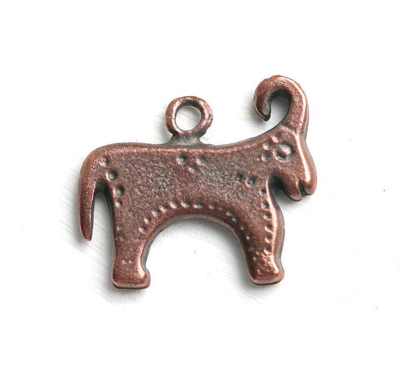 Primitive Bull Copper Pendant, Animal jewelry Antique copper charm, Ram Aries Ancient style, Double sided pendant 1Pc F633 image 3