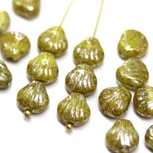 Yellow shell beads 9mm czech glass beads center drilled seashell, picasso luster, 20pc - 2240